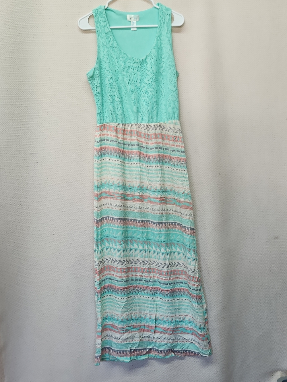 just be Mint Lace Top & Striped Pattern Maxi Dress